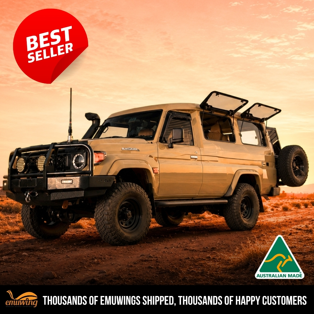 Emuwing-Gullwing-Window-Kit-Toyota-Land-Cruiser-Troop-Carrier-75-78-Series-1984-Hero Emuwing Gullwing Window Kit – Toyota Land Cruiser Troop Carrier 75 & 78 Series (1984–Present) - Image 1