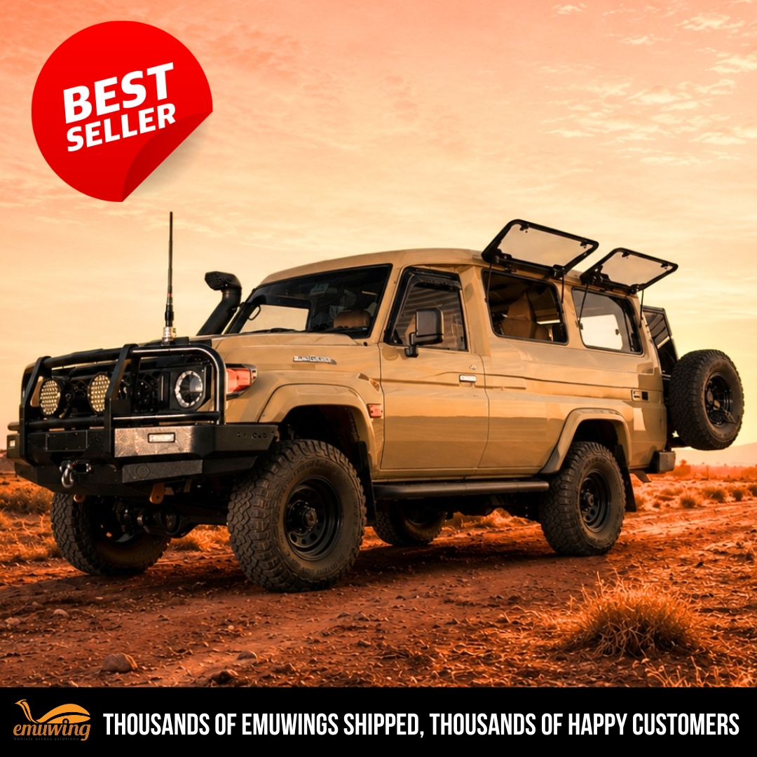 Emuwing-Gullwing-Window-Kit-Toyota-Land-Cruiser-Troop-Carrier-75-78-Series-1984-Hero Emuwing Gullwing Window Kit – Toyota Land Cruiser Troop Carrier 75 & 78 Series (1984–Present) - Image 1