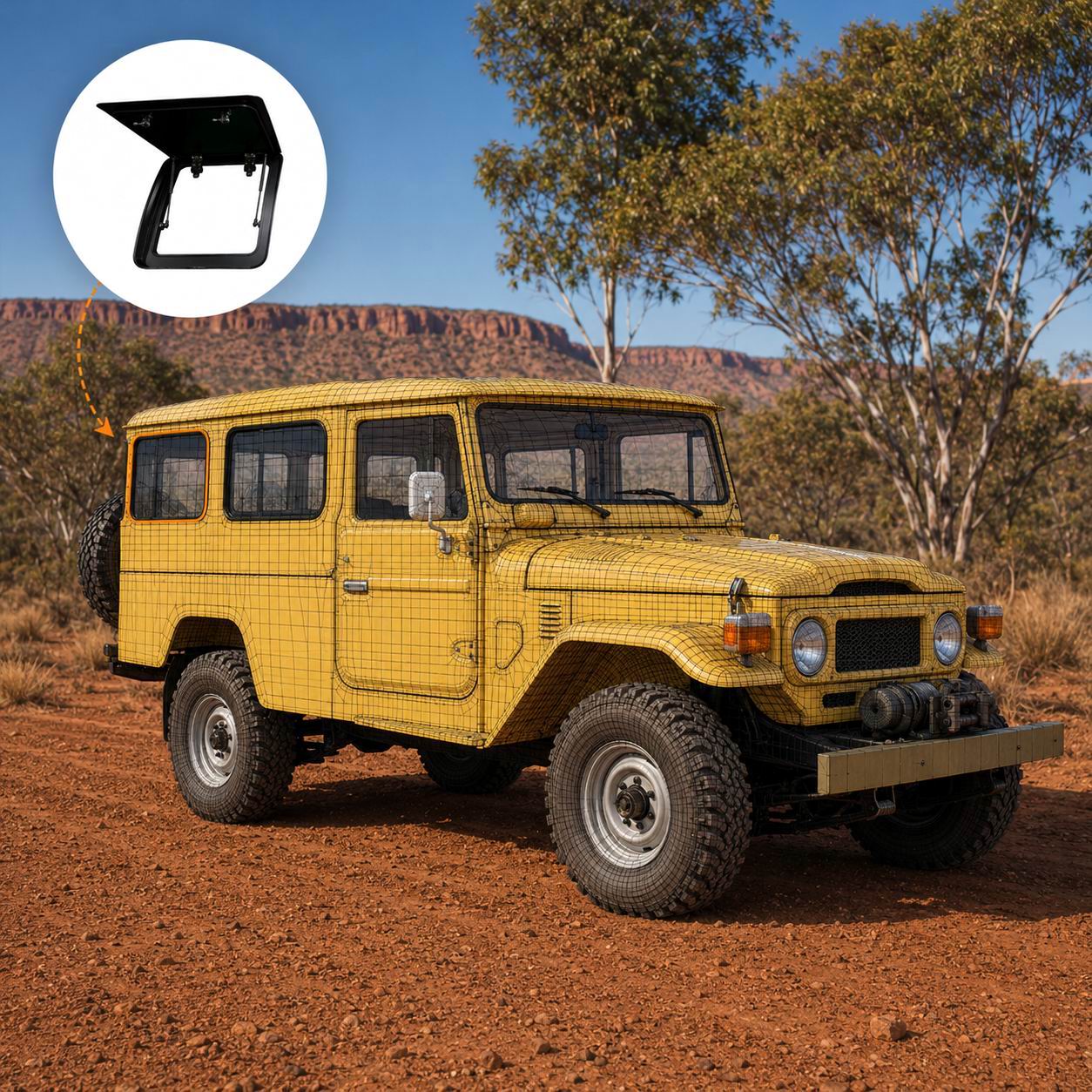 40 Series Land Cruiser LWB Emuwing Gullwing 1 Emuwing Gullwing Window Kit for Land Cruiser 40 Series - Image 1